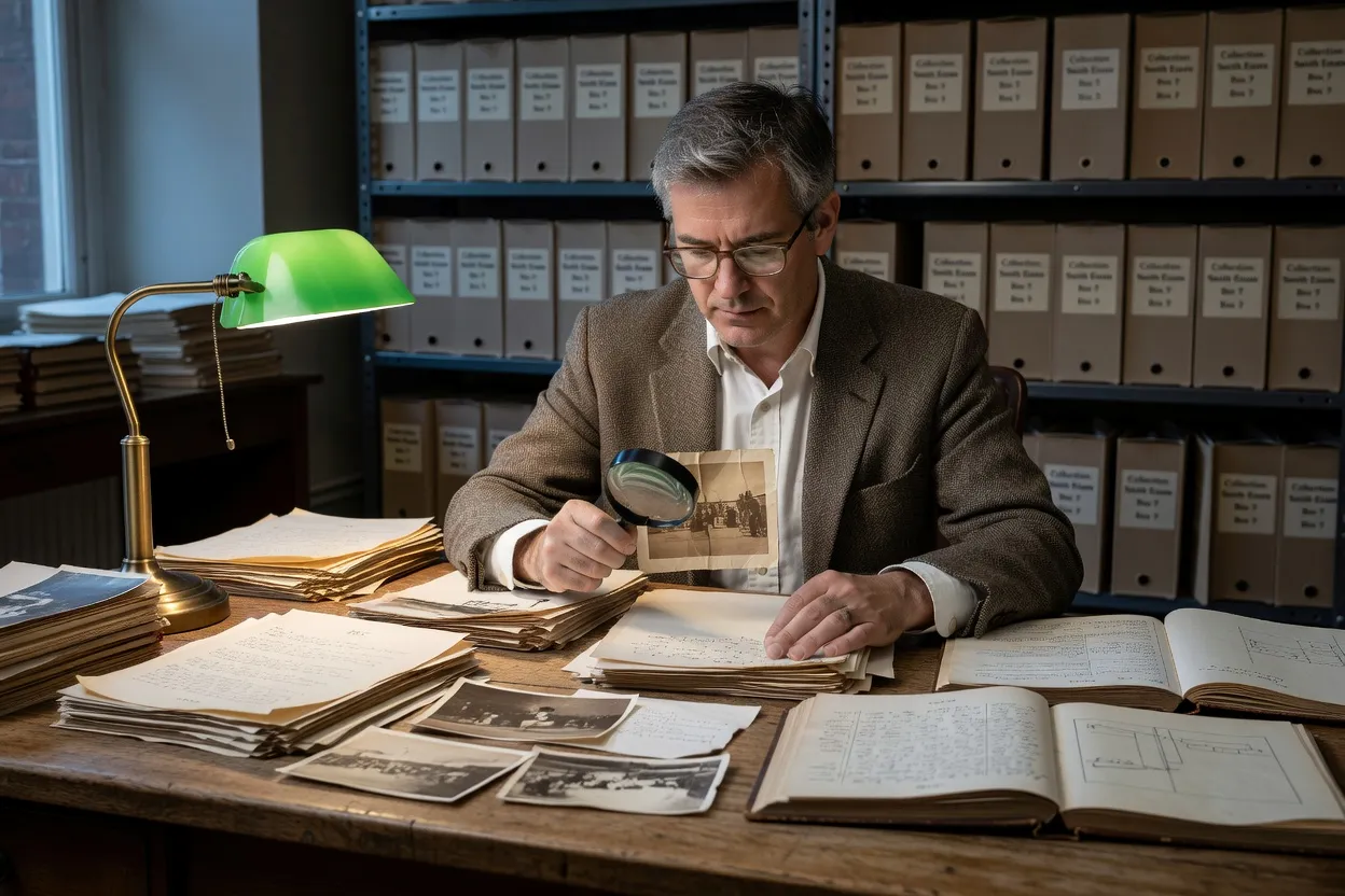 Conservatrice de musée consultant des documents et photographies d'archives
