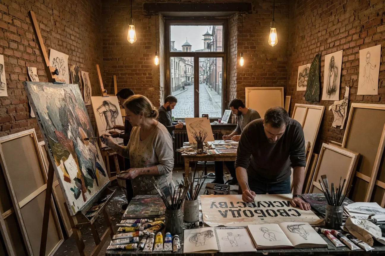 Artistes russes en exil, atelier collectif à Tbilissi 2024